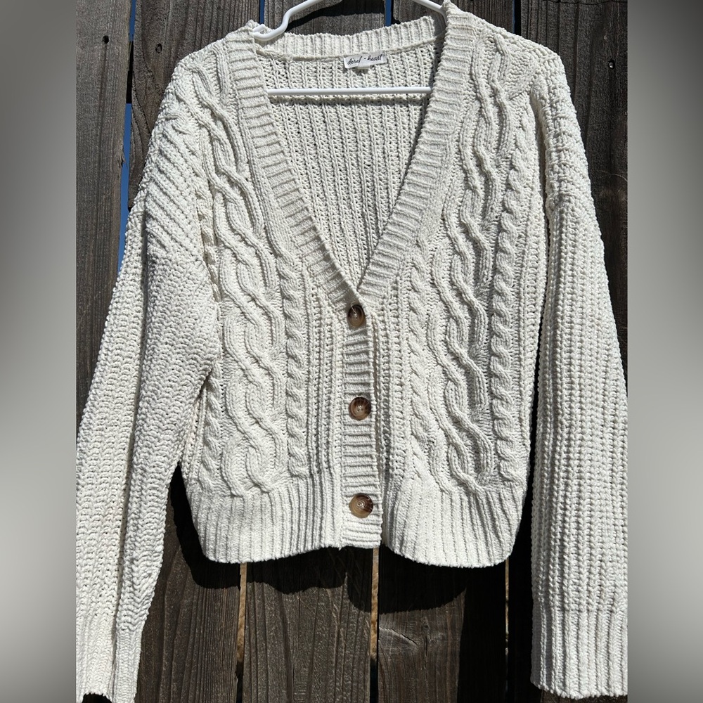 Derek Heart Cream Cable Knit Cardigan